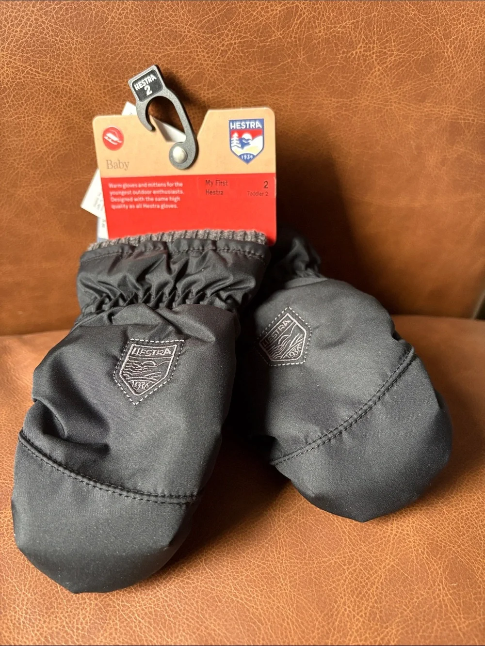 Hestra Kids' Black Mittens with Grey Trim 2-3YRS
